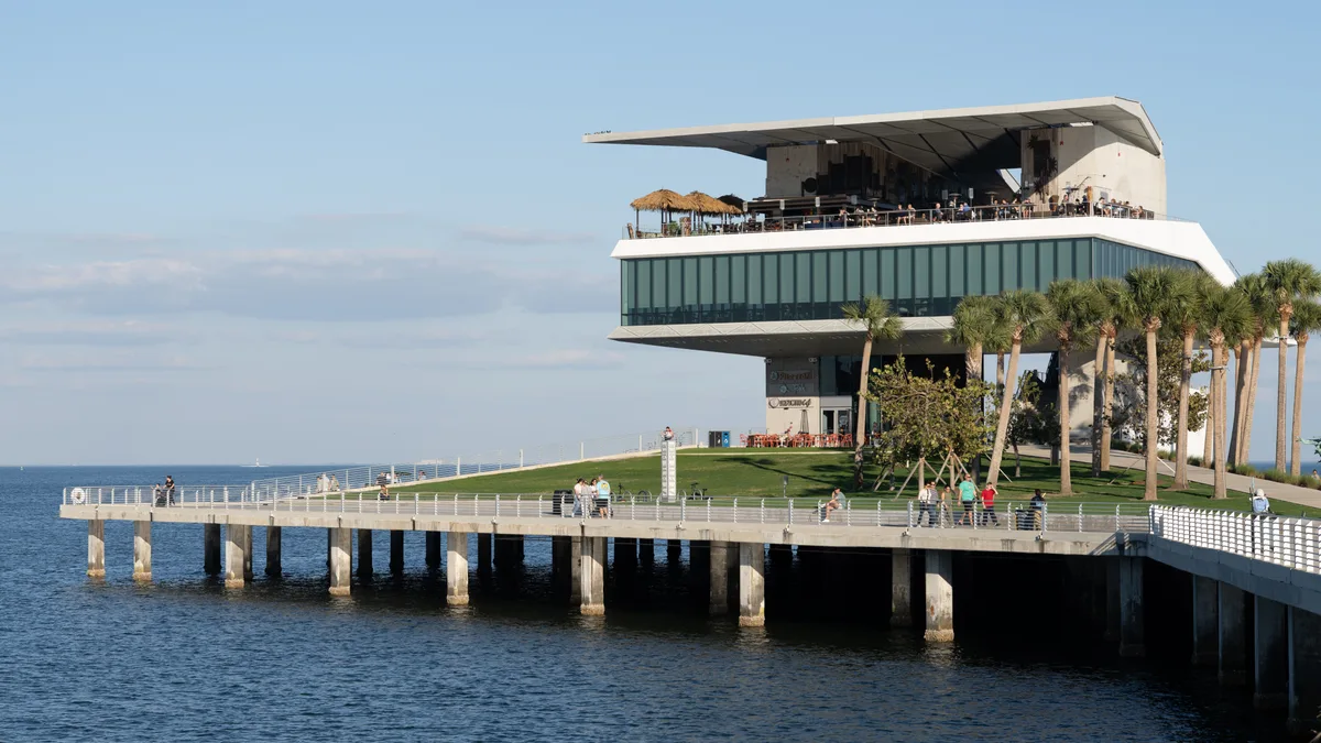 The St. Pete Pier reaching out into Tampa Bay in downtown St. Petersburg, Florida