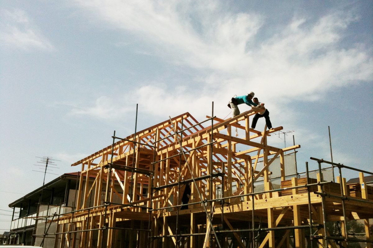 Framing carpenters working on a house under construction