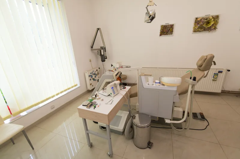 A dental operatory with chair and equipment